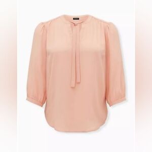 1X • Torrid •  Georgette Tie Neck Peasant Blouse ~ Flirty Peach Beige